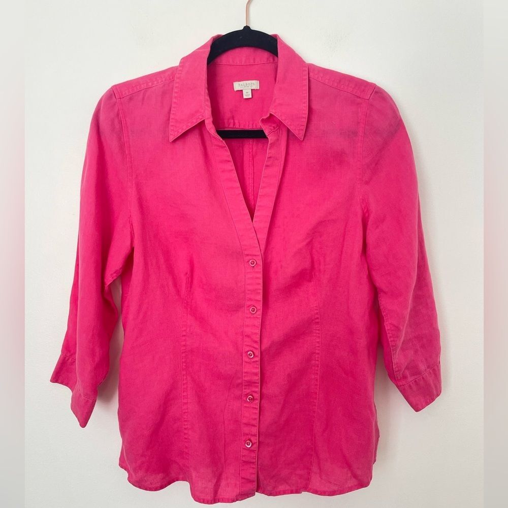 Chico's Women’s No Iron 100% Linen Fresh Chic 3/4 Sleeves Button Up Shirt sz med